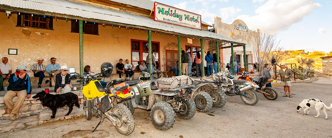 Motorcycles outside the Terlingua Trading Company.