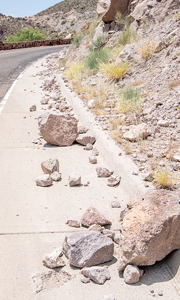 Fallen rocks on the River Road.